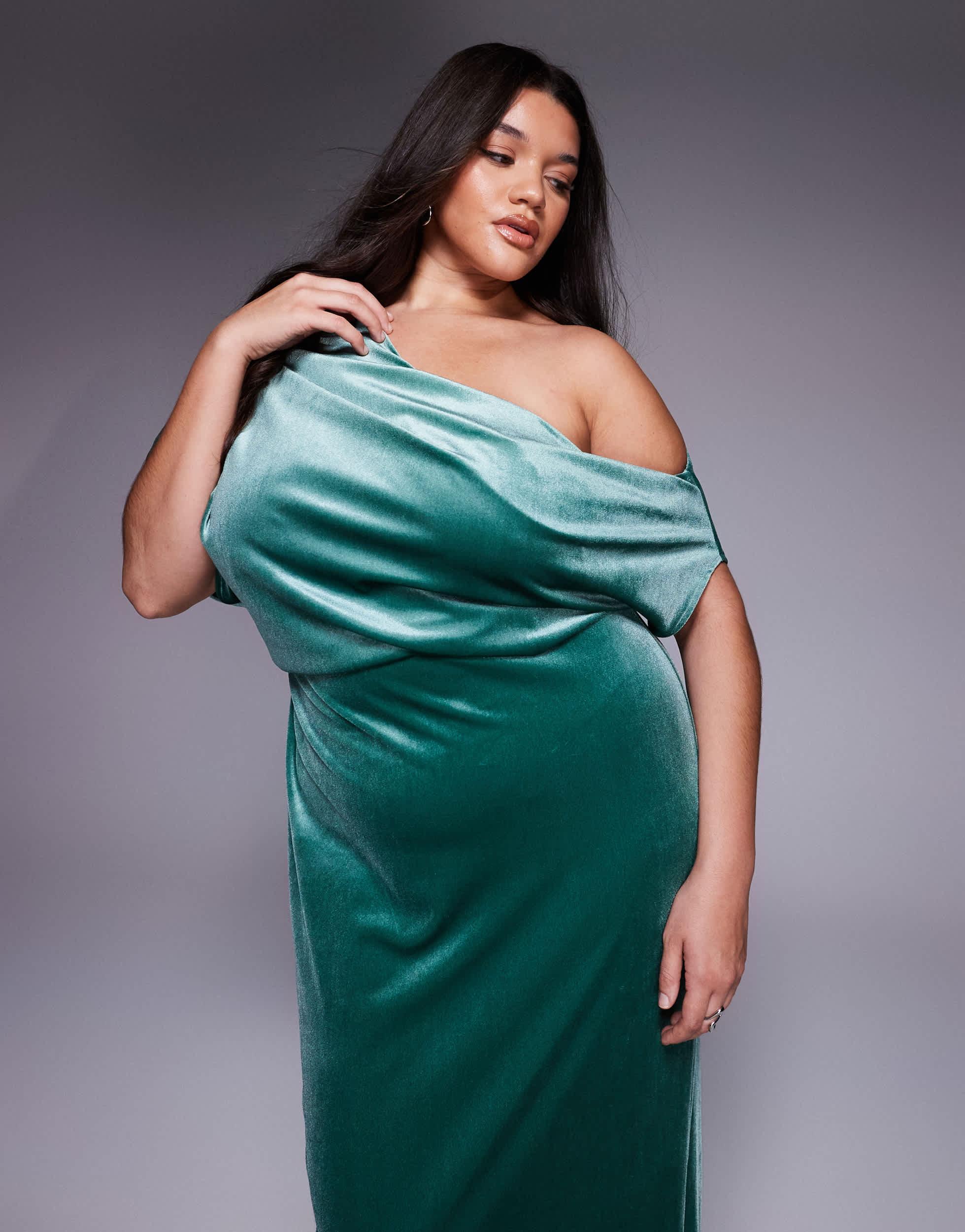 ASOS Asos Design Curve Velvet Dramatic Neckline Midi Dress in Green | Lyst  Canada