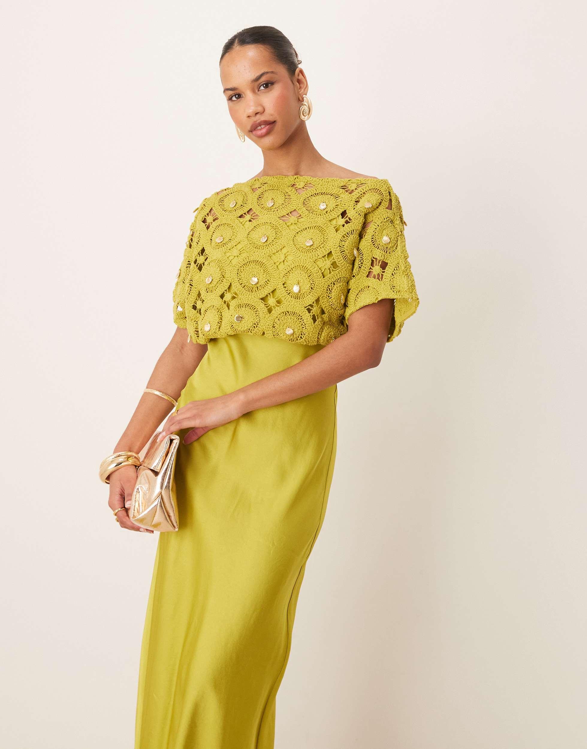 green shell crochet tilly dress Never Fully Dressed Tilly Shell Embellished Crochet Maxi Dress in Yellow