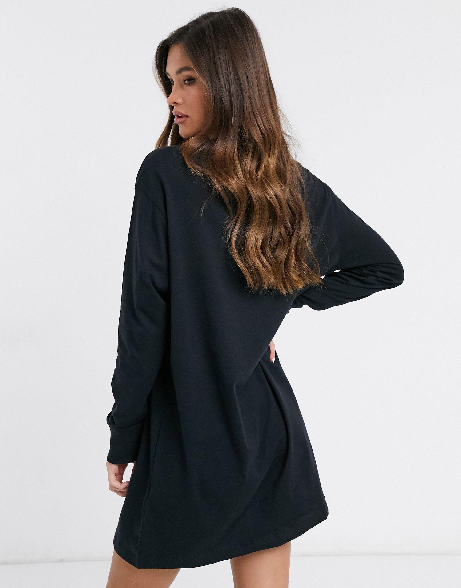 Nike Cotton Mini Swoosh Long Sleeve T-shirt Dress in Black - Lyst