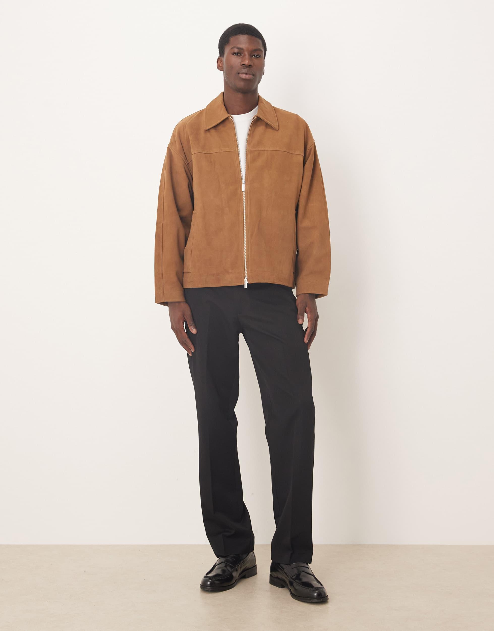 SELECTED 100% Leather Double Zip Suede Jacket in Natural for Men