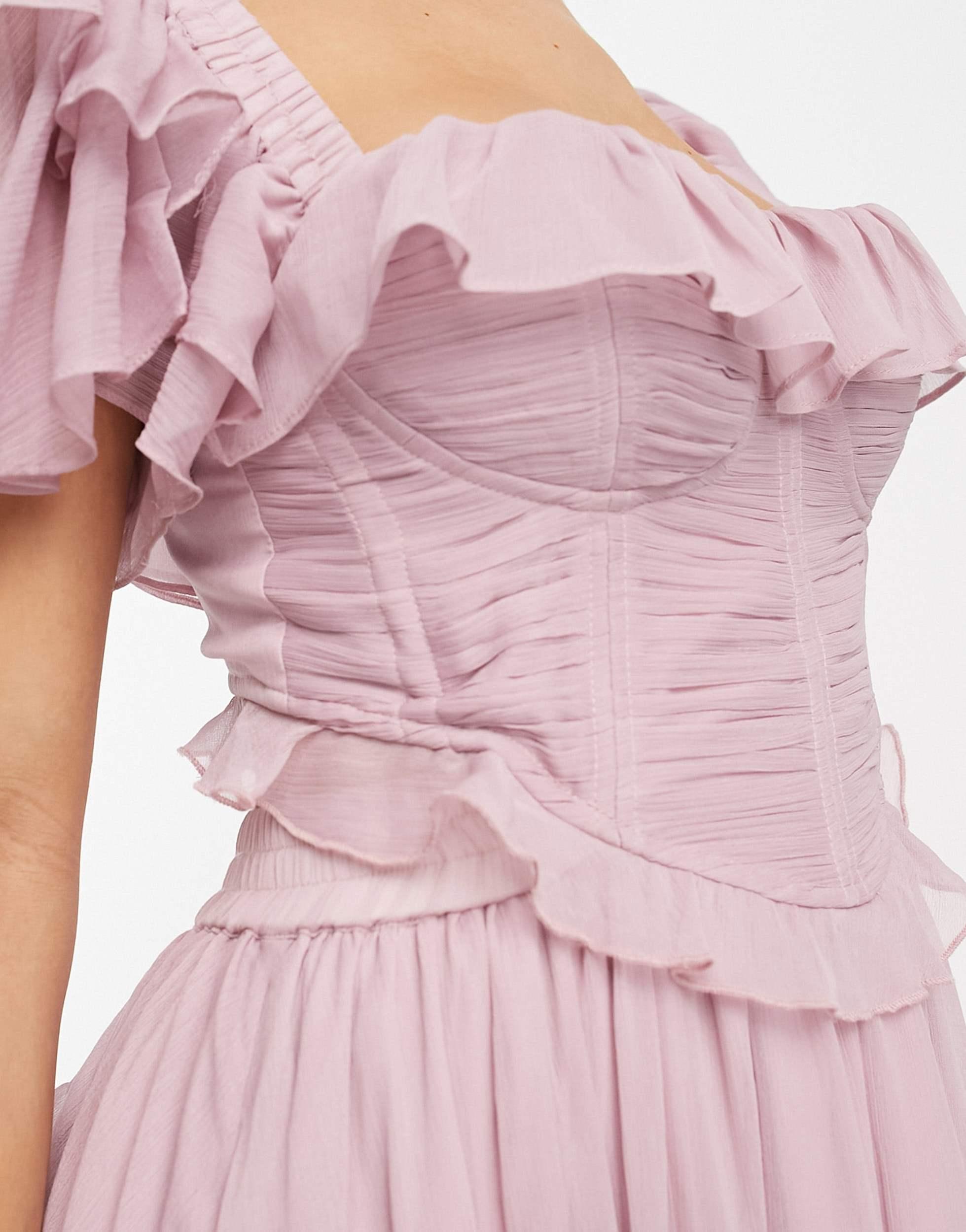 flutter sleeve ruched corset dress Everlasting Corset Flutter Dress  TandyWear