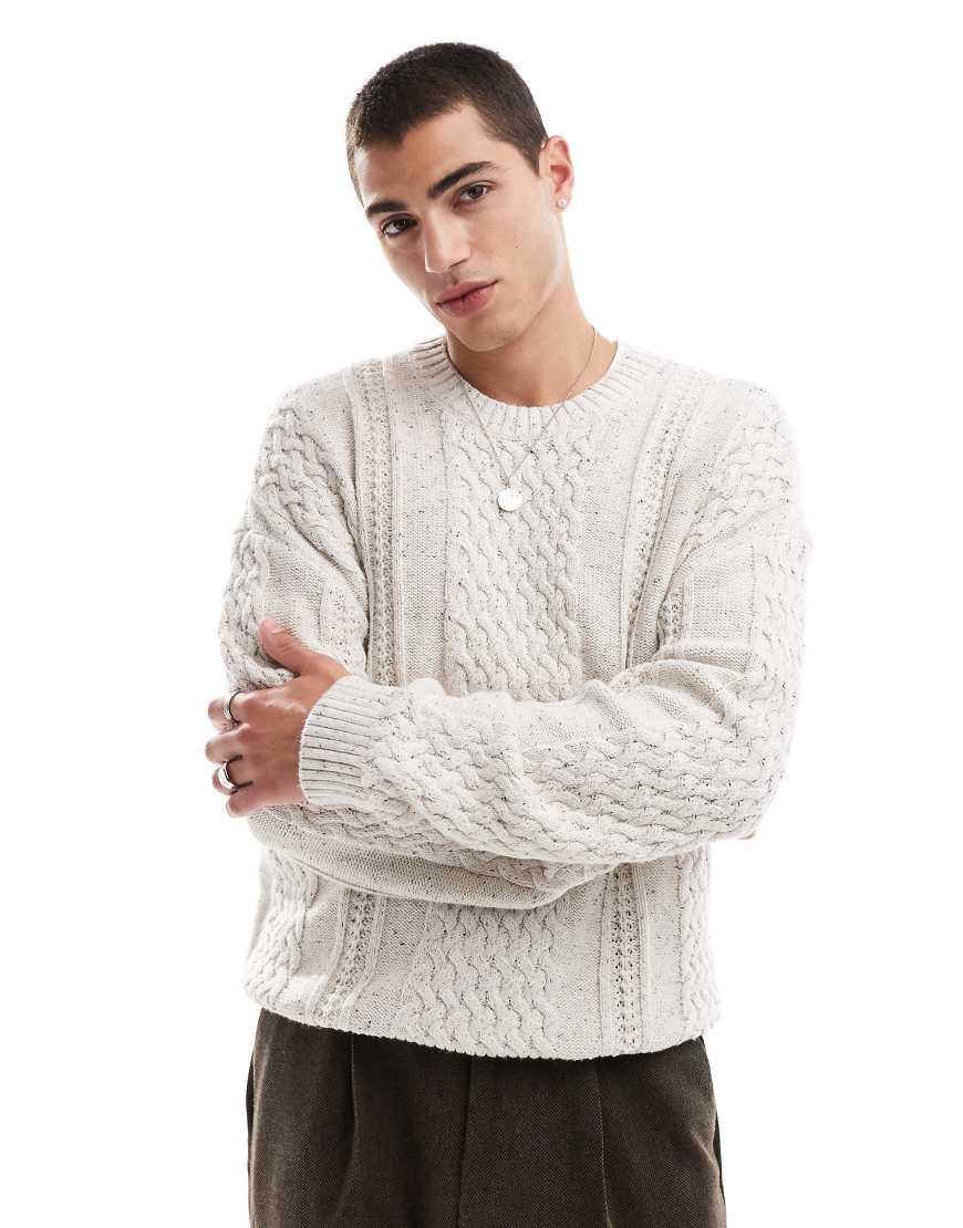 Hollister Cable Knitted Boxy Jumper in White for Men Lyst UK