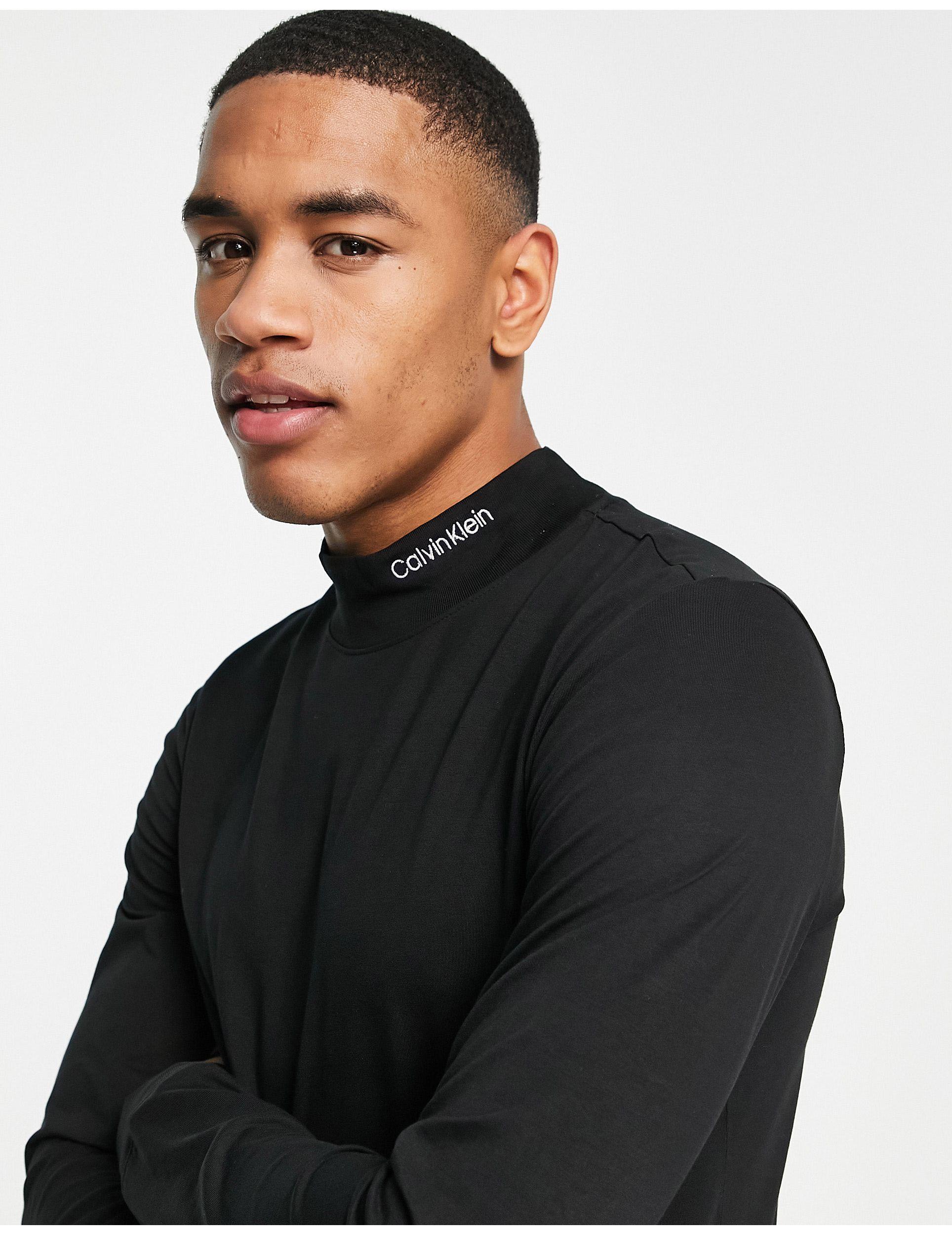 Calvin Klein High Neck Logo Stretch Slim Fit Long Sleeve Top in Black for  Men | Lyst