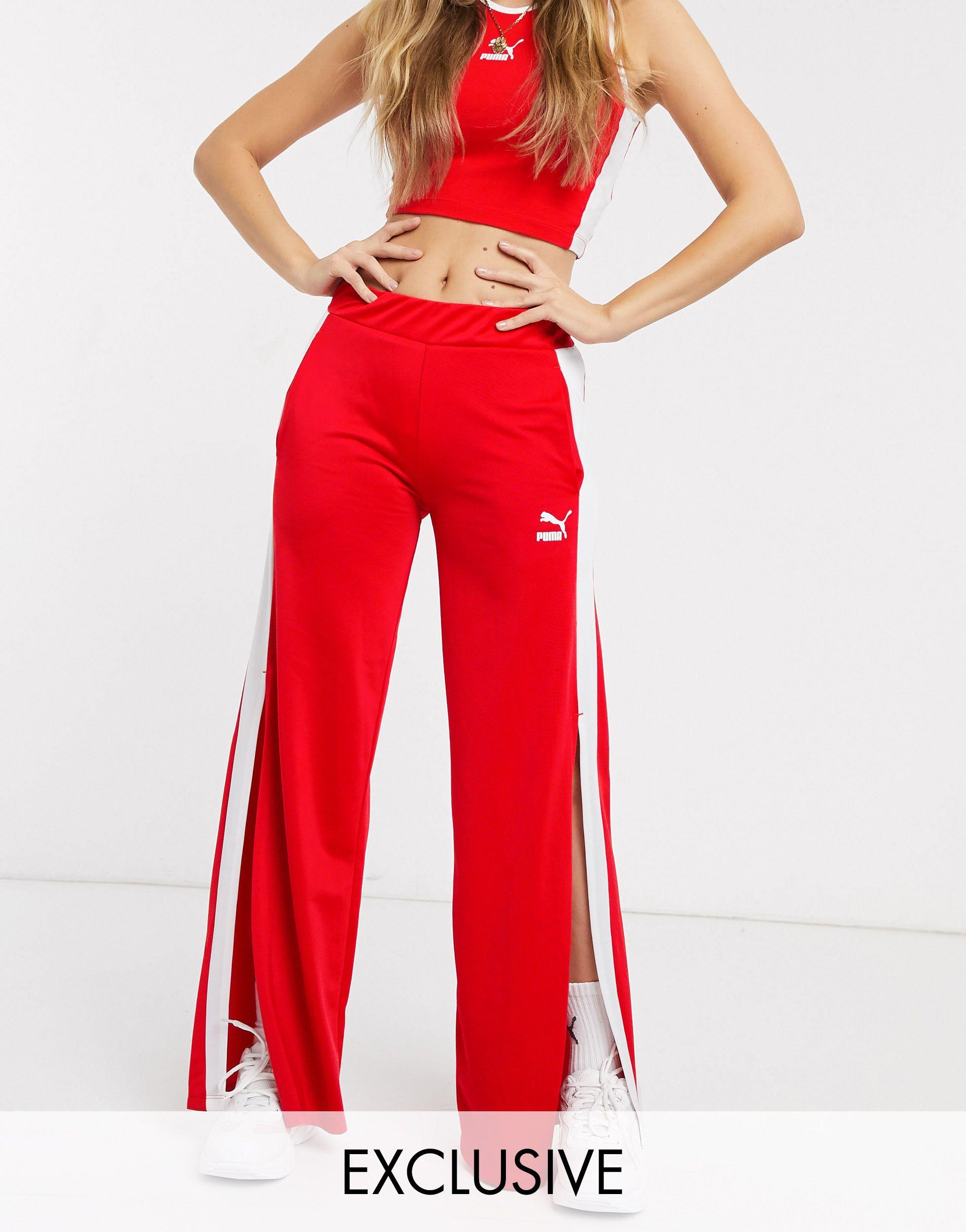 PUMA Synthetic Wide Leg Pants in Red | Lyst