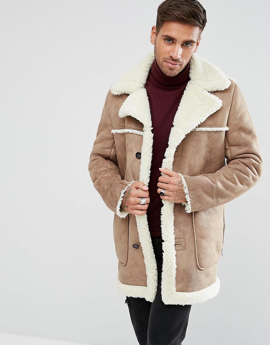 men's faux suede shearling coat