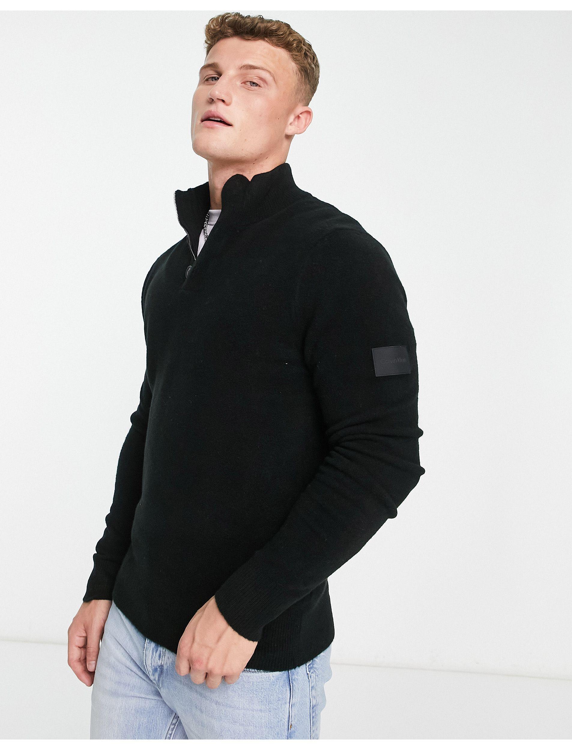 Calvin Klein Half Button And Zip Neck Knit Jumper in Black for Men | Lyst