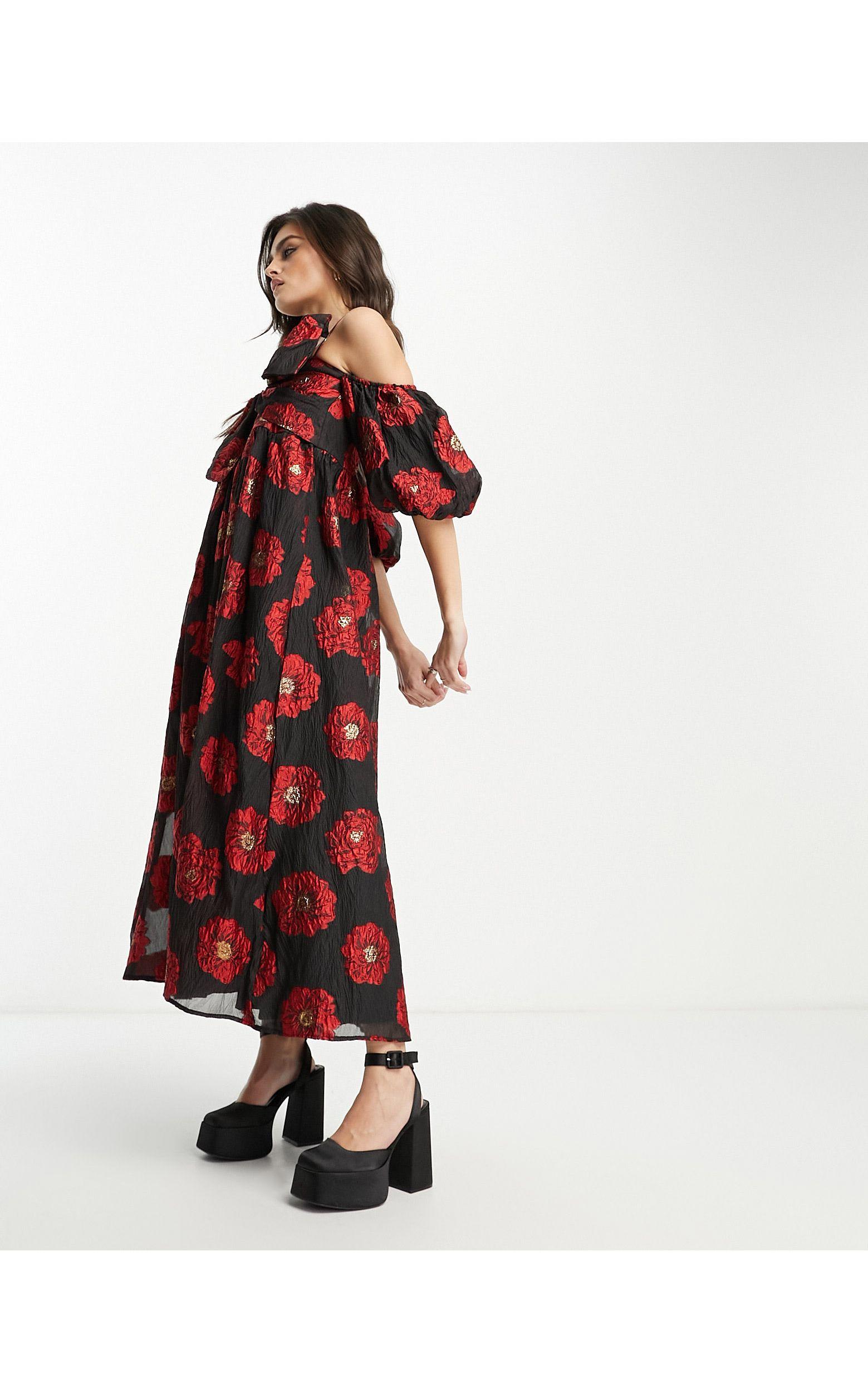 Dream robe babydoll milongue à fleurs oversize et encolure bardot