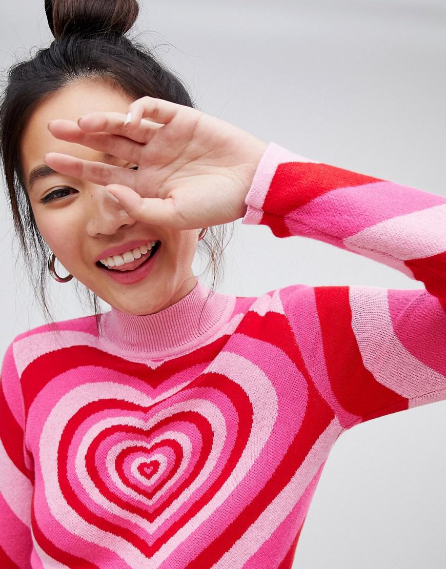 Up Cardigan Lazy Oaf Women Heart Breaker Sweater pink Hearts Turtleneck Top...