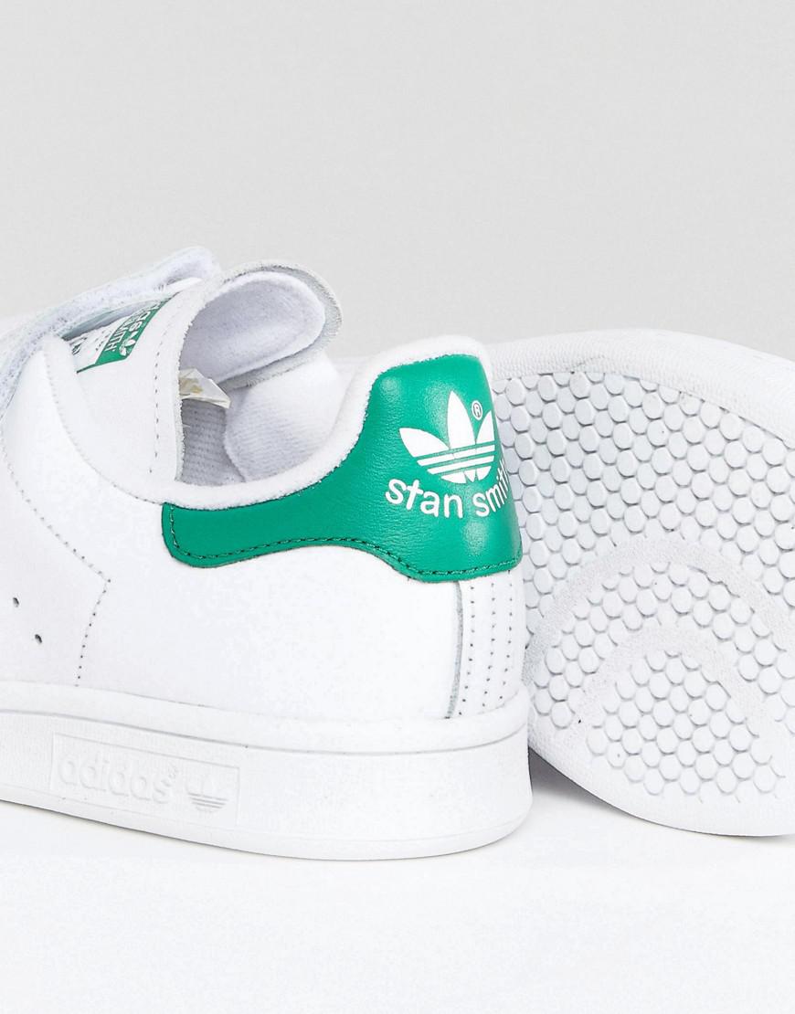 adidas Originals Originals White And Green Velcro Stan Smith Trainers | Lyst