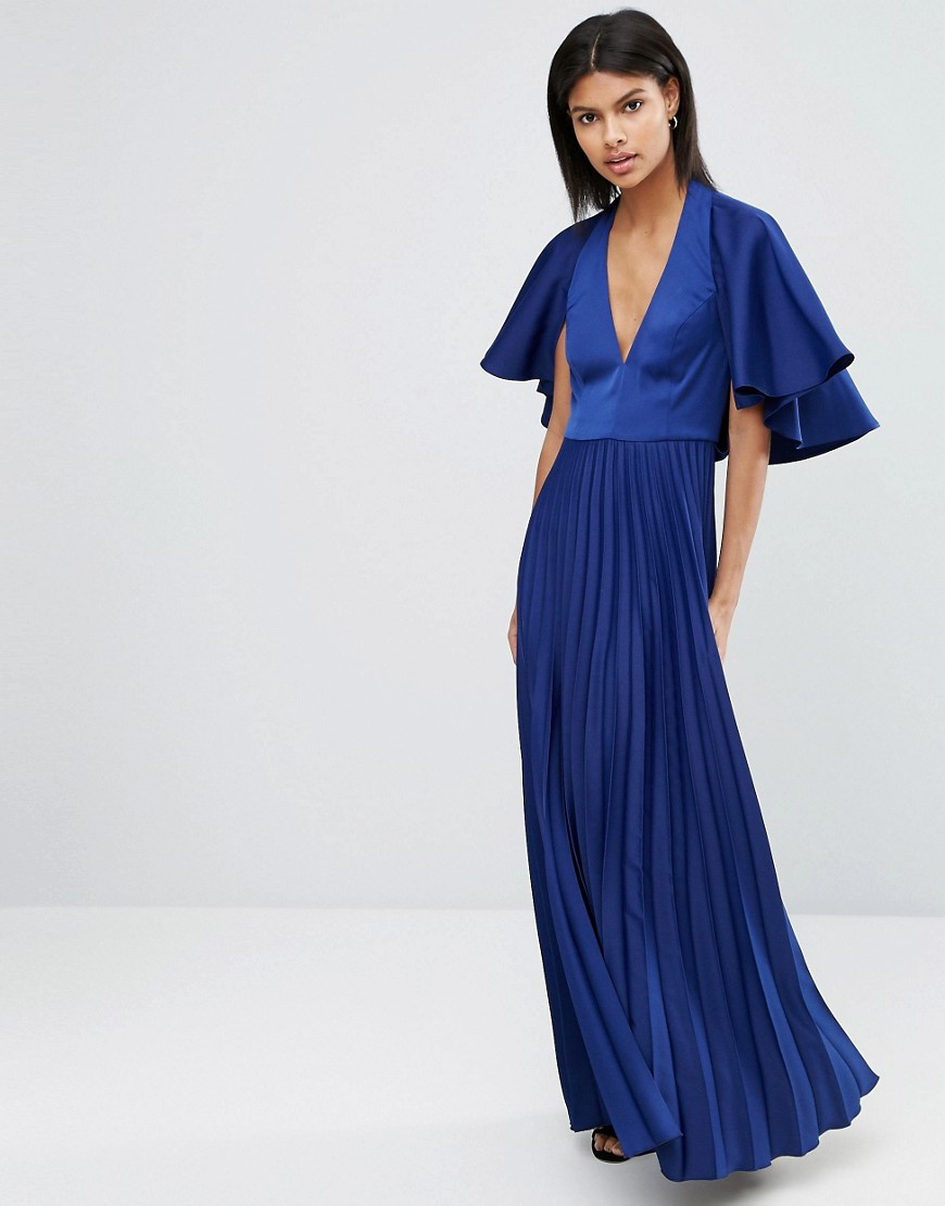 Lyst - Asos Pleated Ruffle Cape Tiered Maxi Dress in Blue