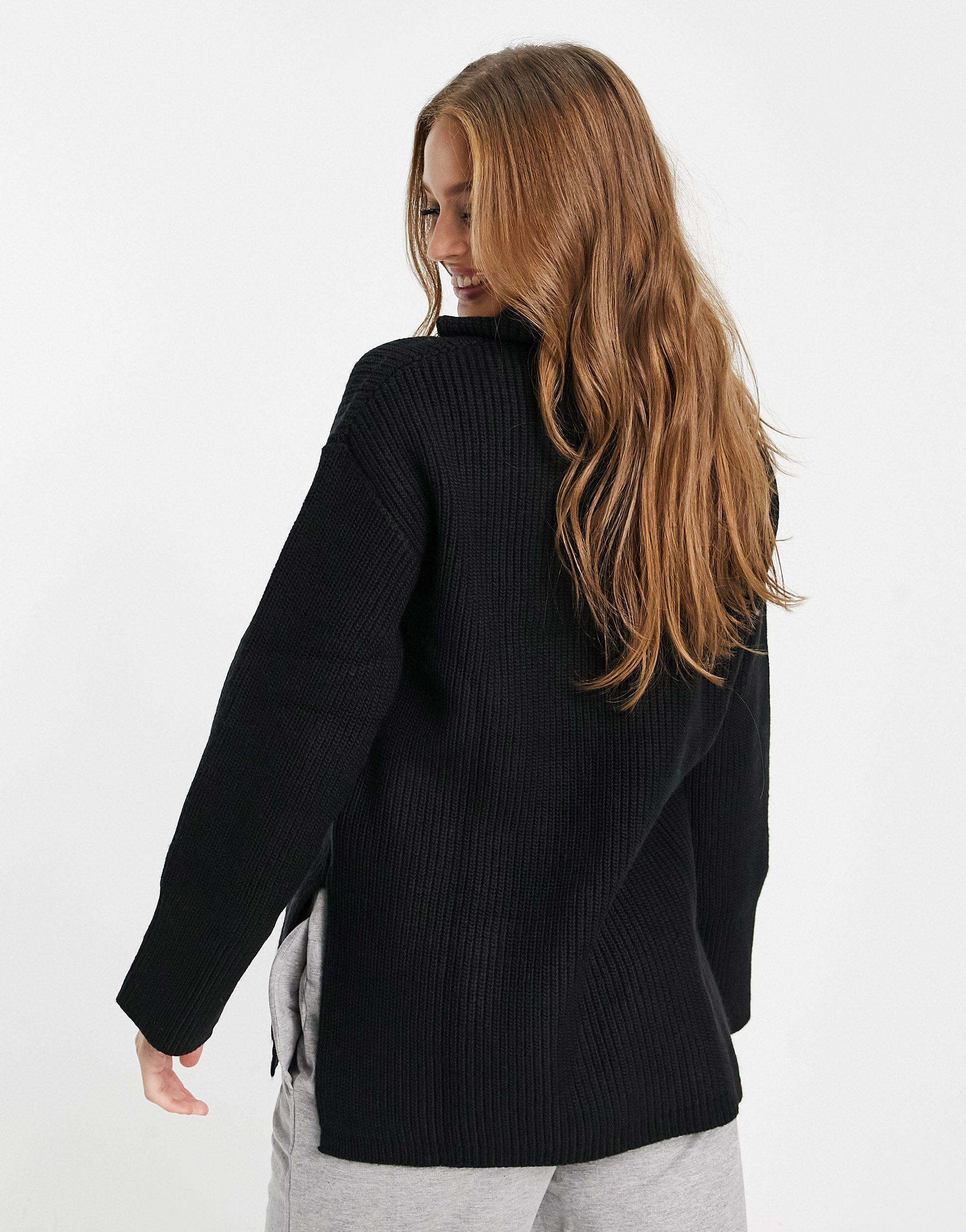 Monki Knitted Zip Front Sweater in Black | Lyst