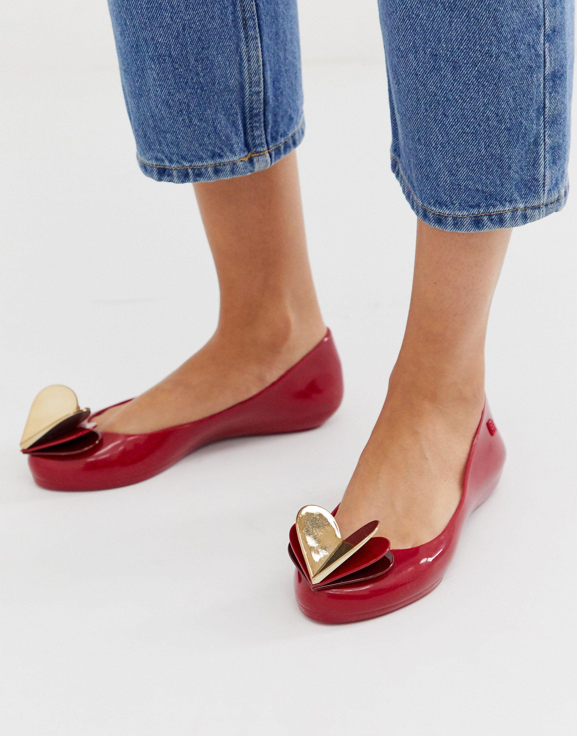 Zaxy Valentines Heart Flat Shoes in Red | Lyst