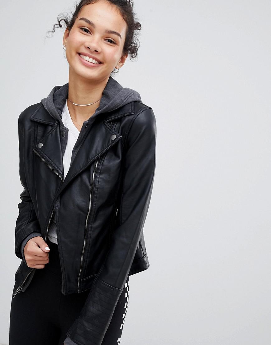 Hollister Faux Leather Jacket in Black 