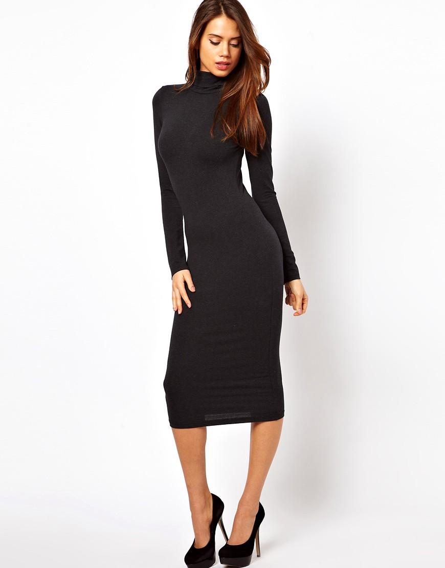 black polo neck midi dress
