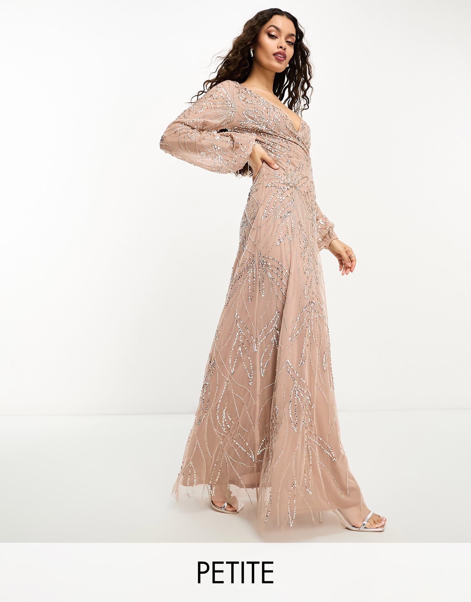 Beauut Petite Bridesmaid Embellished Wrap Front Maxi Dress Taupe