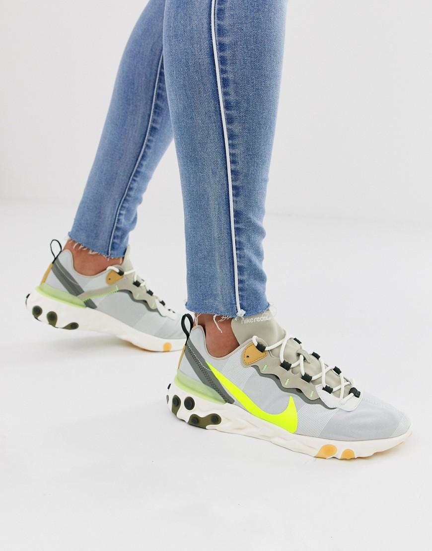 Nike React Element 55 Trainers In Grey And Green In White For Men Lyst