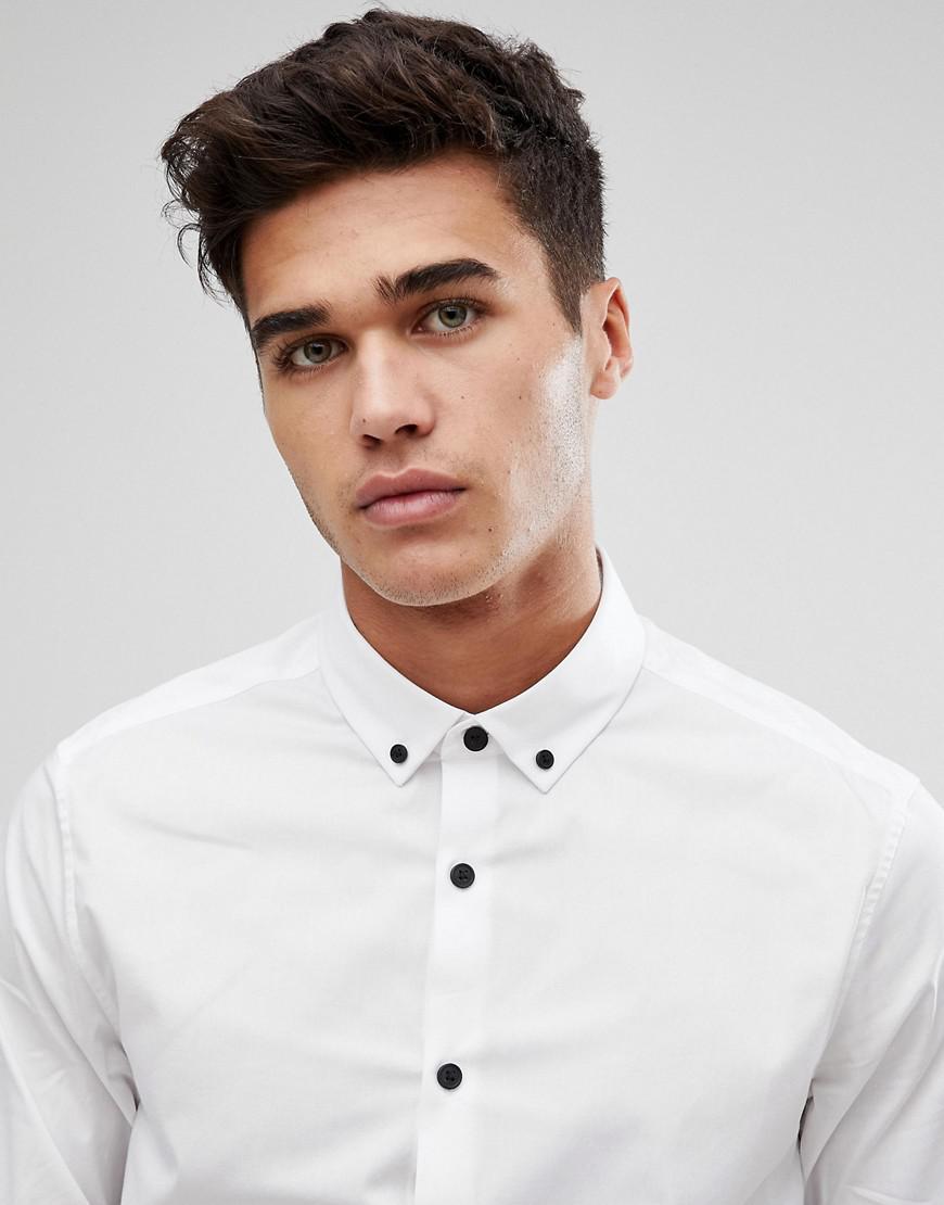 Lyst - Asos Slim Shirt In White With Button Down Collar And Contrast ...