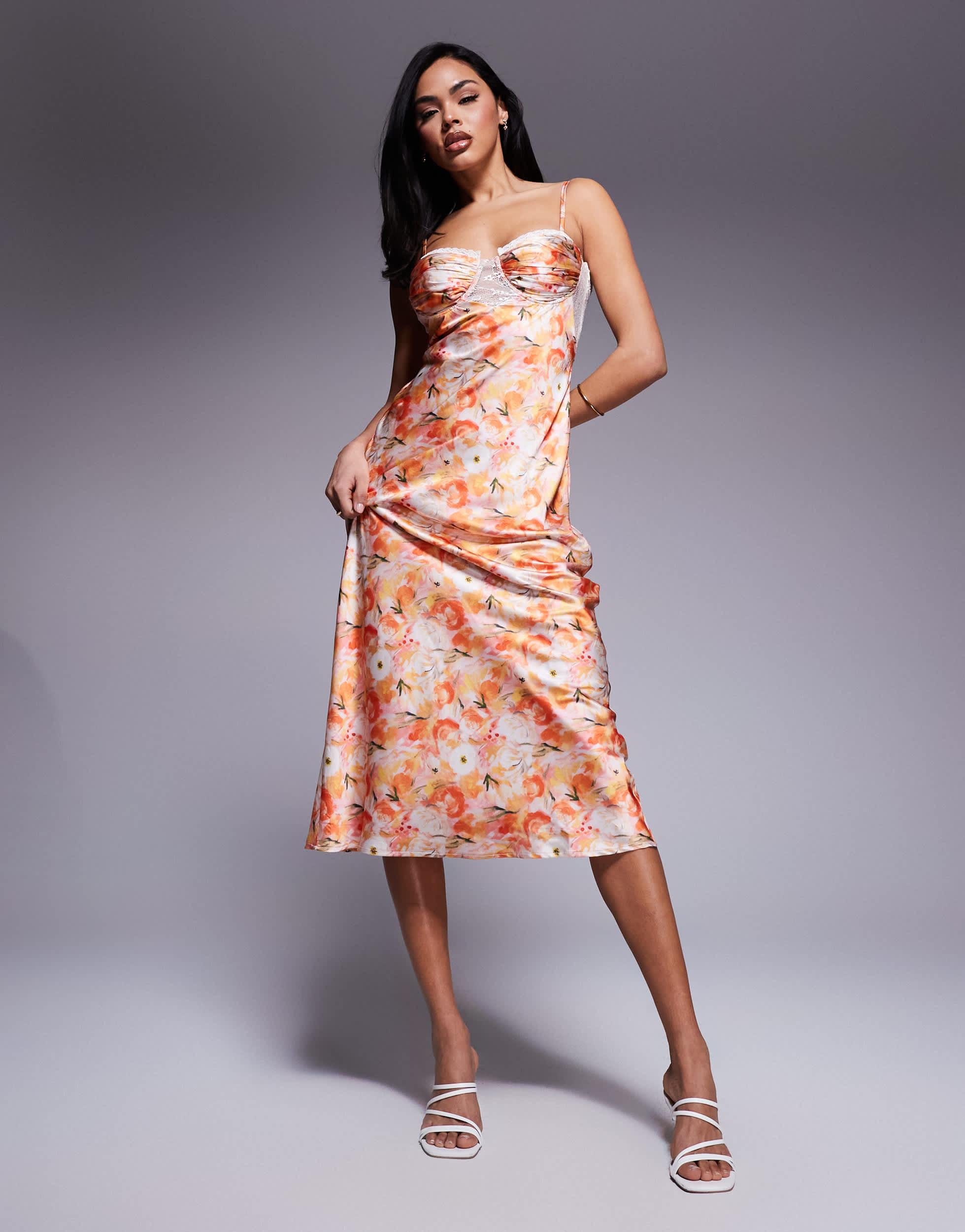 Love Triangle Satin Maxi Dress With Lace Trim Cups in Gray | Lyst