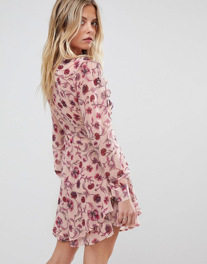 For Love & Lemons Lace Floral Plunge Mini Dress in Pink - Lyst