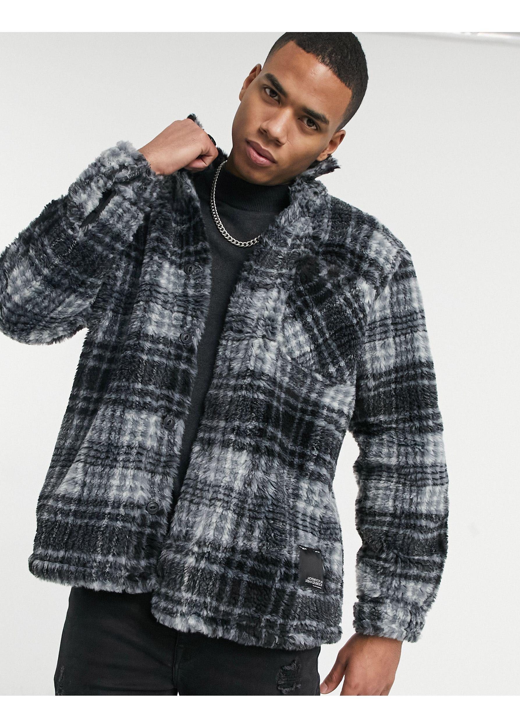 Pull&Bear Checked Overshirt Jacket in Black for Men | Lyst