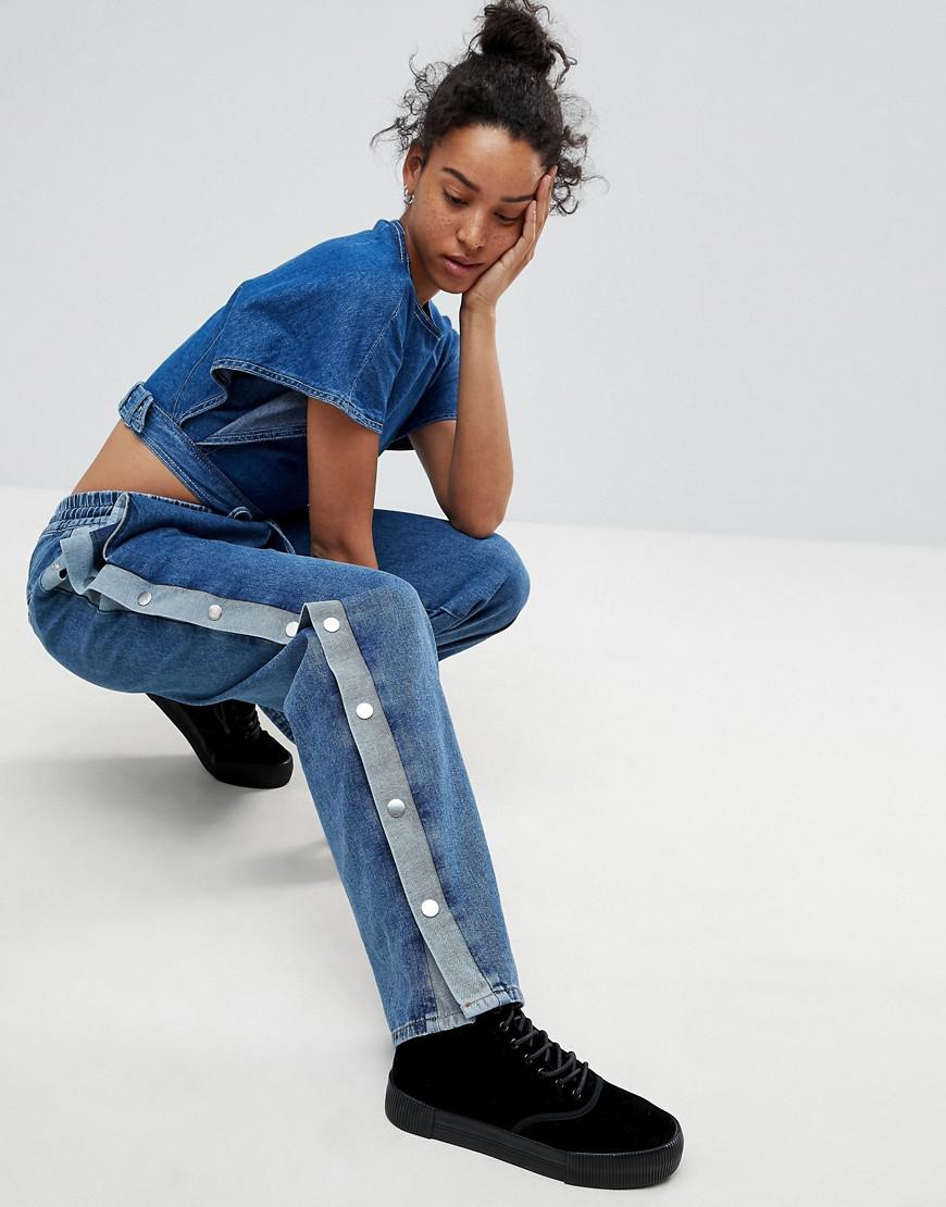 Pantalon de survetement en jean avec boutons pression sur le cote ASOS en coloris Bleu Lyst