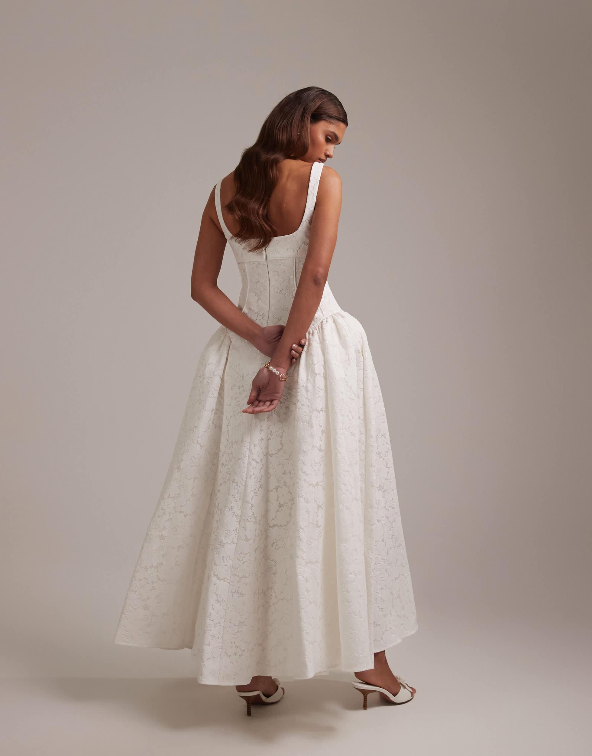 ASOS Lace Prom Bridal Midi Dress in White | Lyst