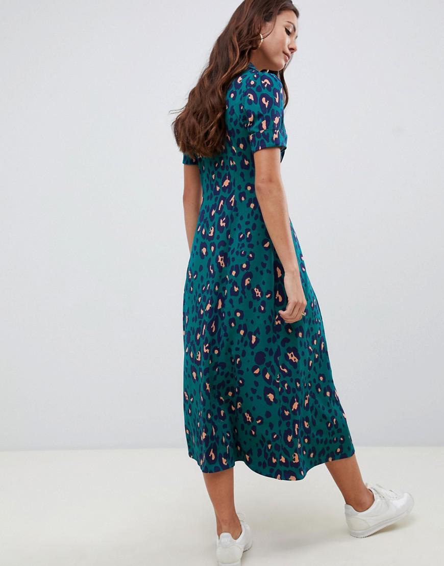asos green leopard dress