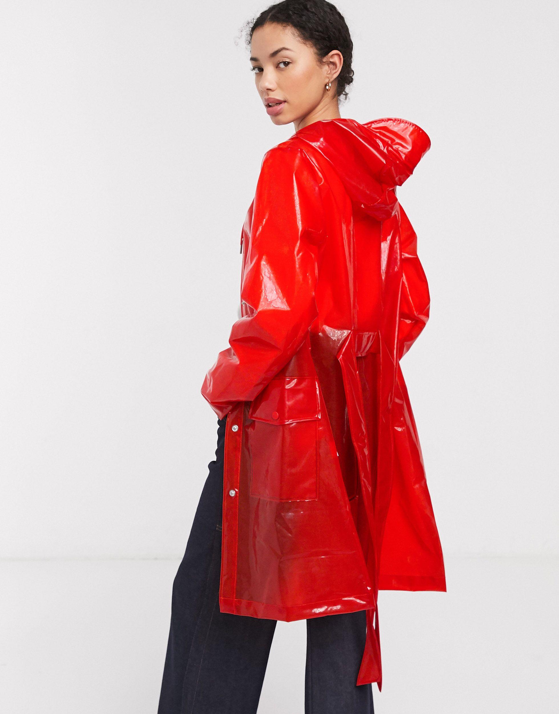 Rains Transparent Belted Jacket in Red | Lyst