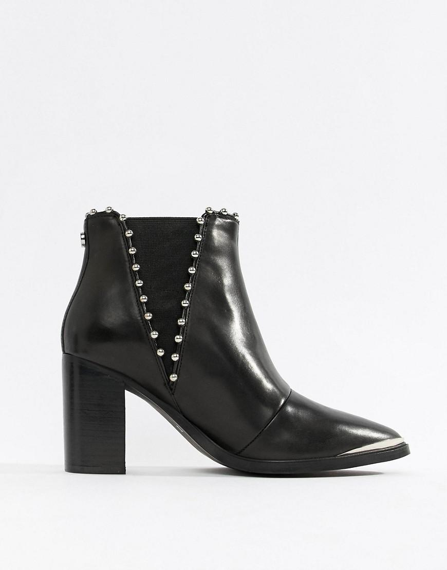 Steve Madden Himmer Black Leather Studded Heeled Ankle Boot | Lyst