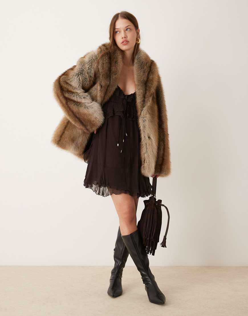 ASOS Tipped Vintage Faux Fur Coat in Natural Lyst UK