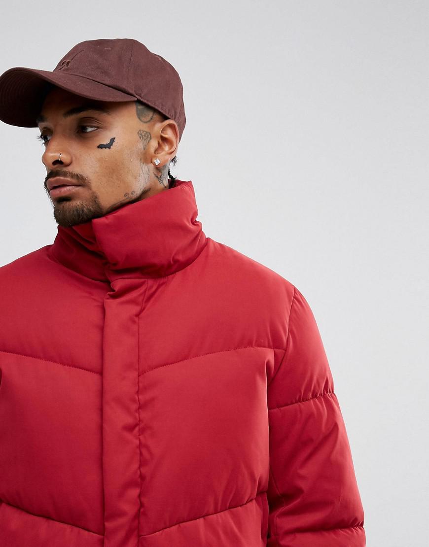 red oversized puffer jacket