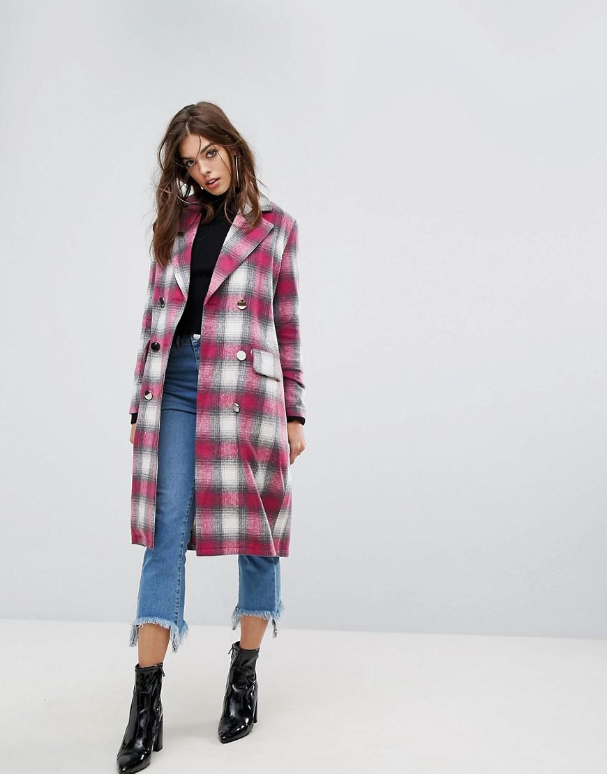 longline checked coat