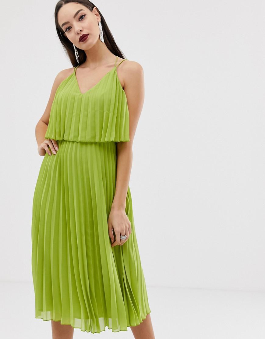 ASOS Denim Pleated Crop Top Midi Dress in Green - Lyst