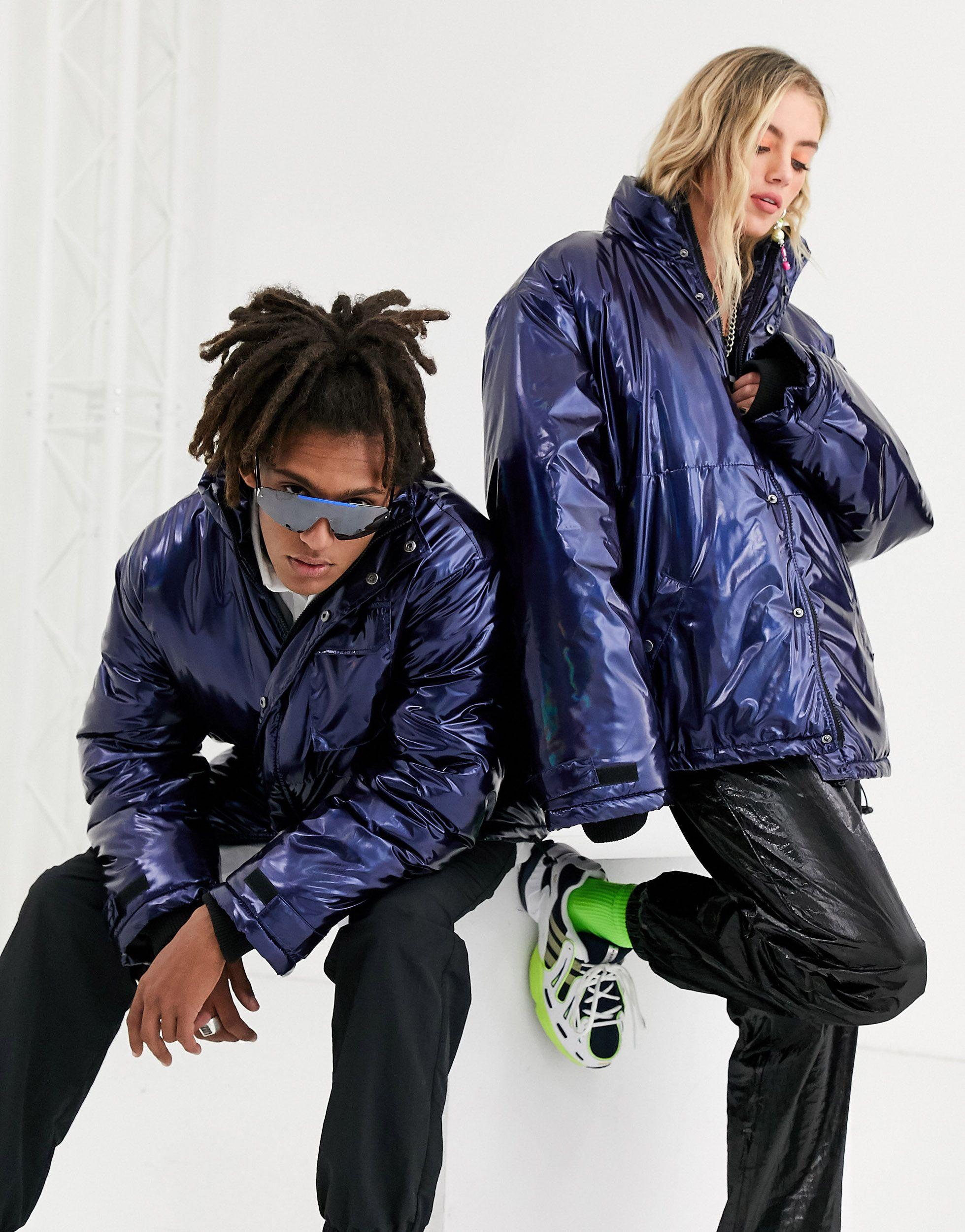 collusion unisex puffer jacket in black