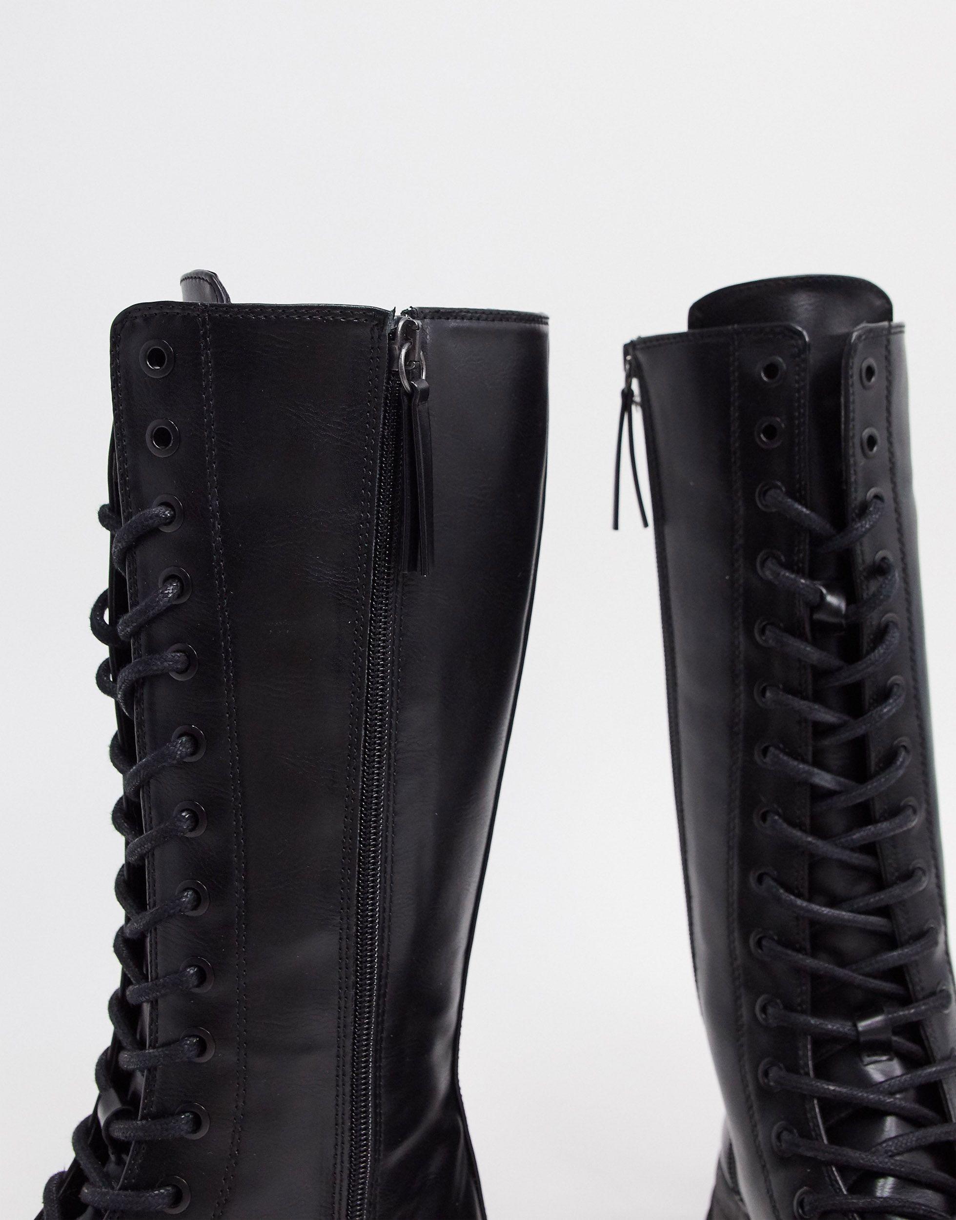 Bershka High Lace Up Boots With Track Sole In Black Lyst