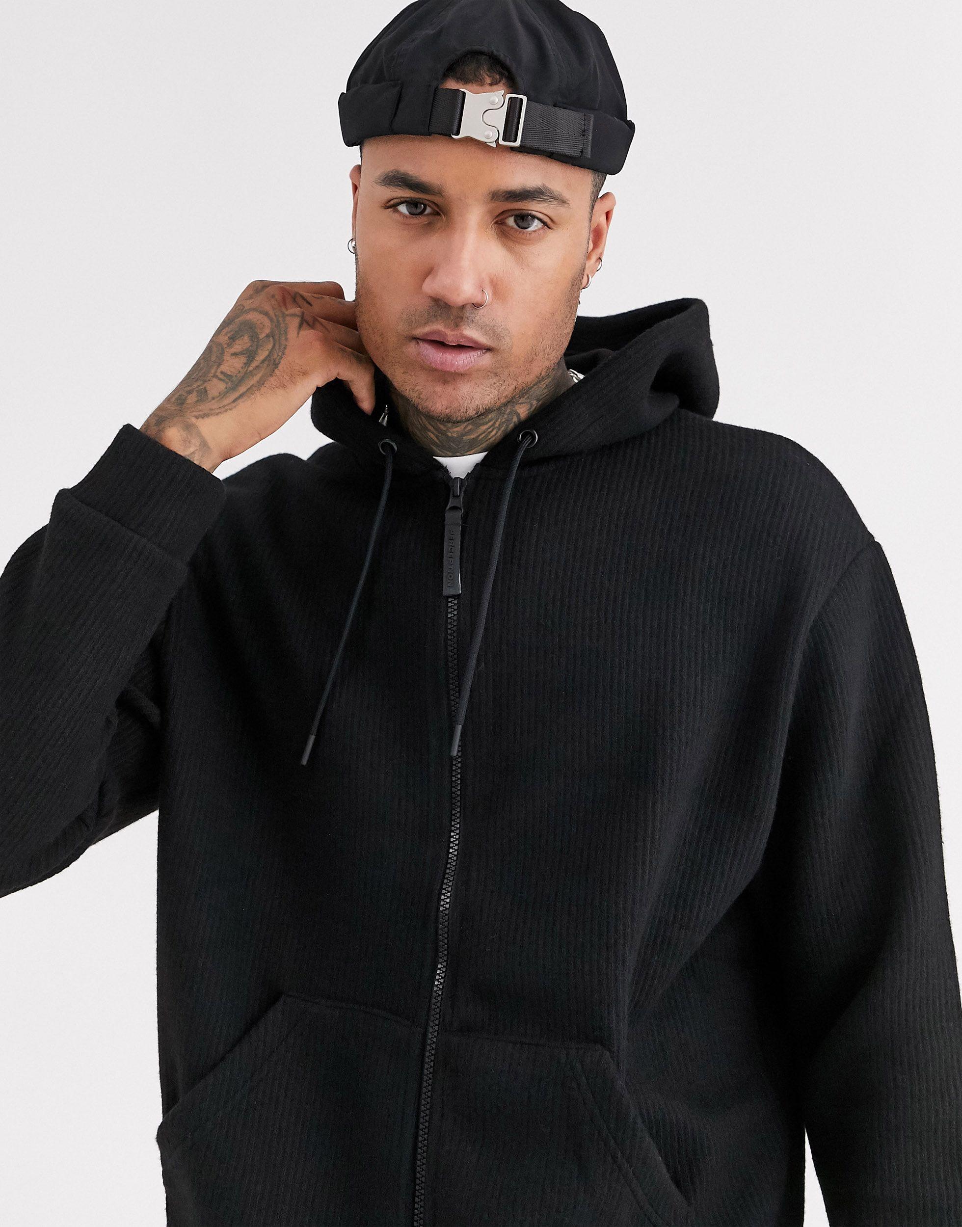 Bershka Synthetic Knitted Zip Through Hoodie in Black for Men - Lyst