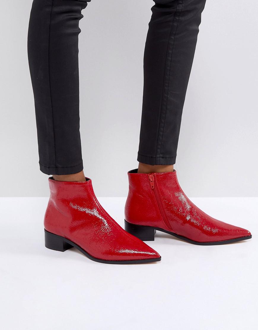 River Island Flat Pointed Toe Ankle Boot in Red | Lyst