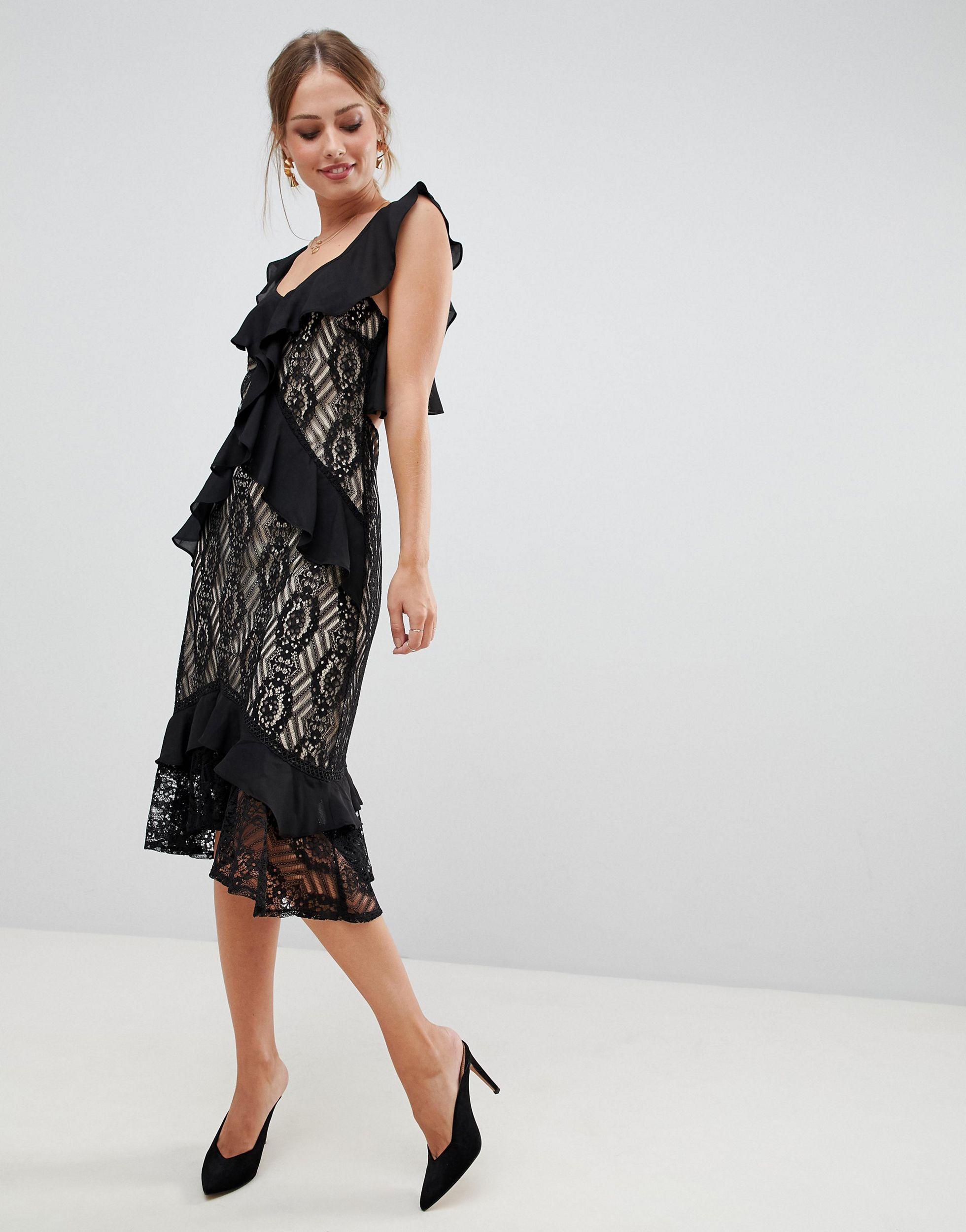 liquorish midi dress with lace trim