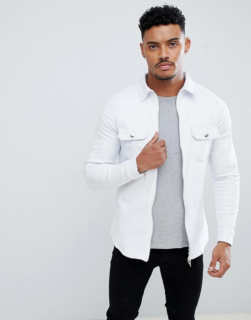 Liquor N Poker Muscle Fit Stretch Denim Shirt With Zips in White for Men |  Lyst