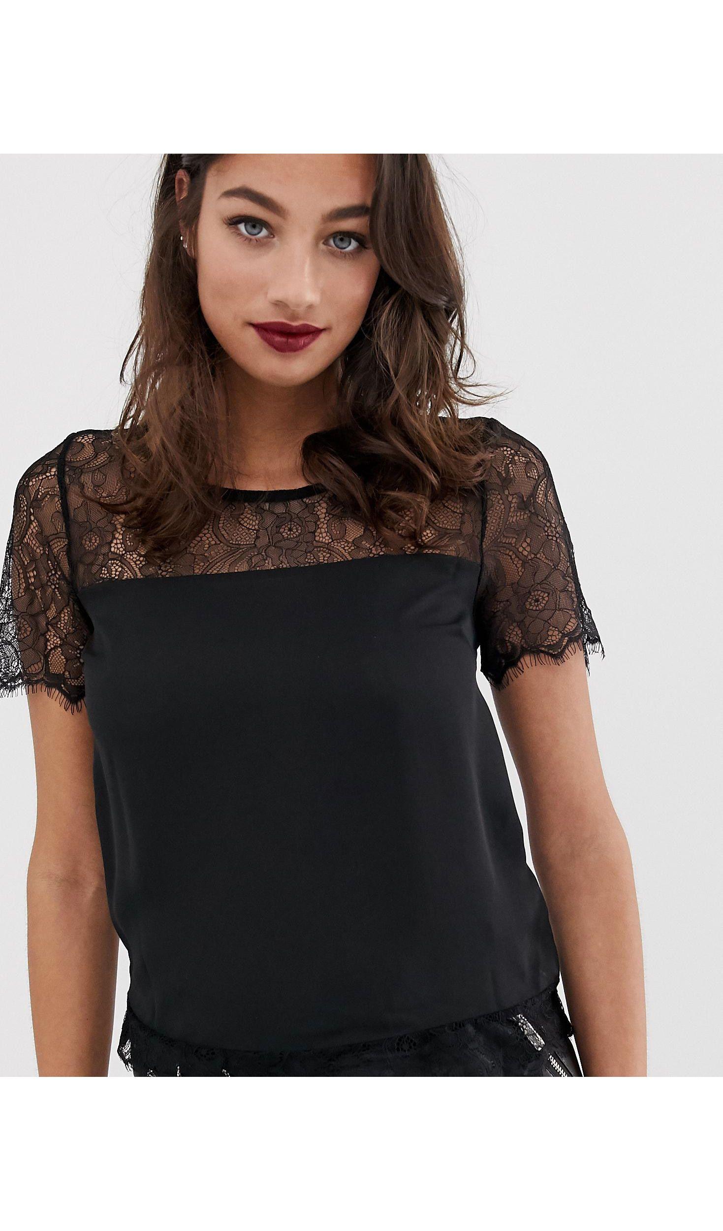 Lipsy Lace Top in Black | Lyst