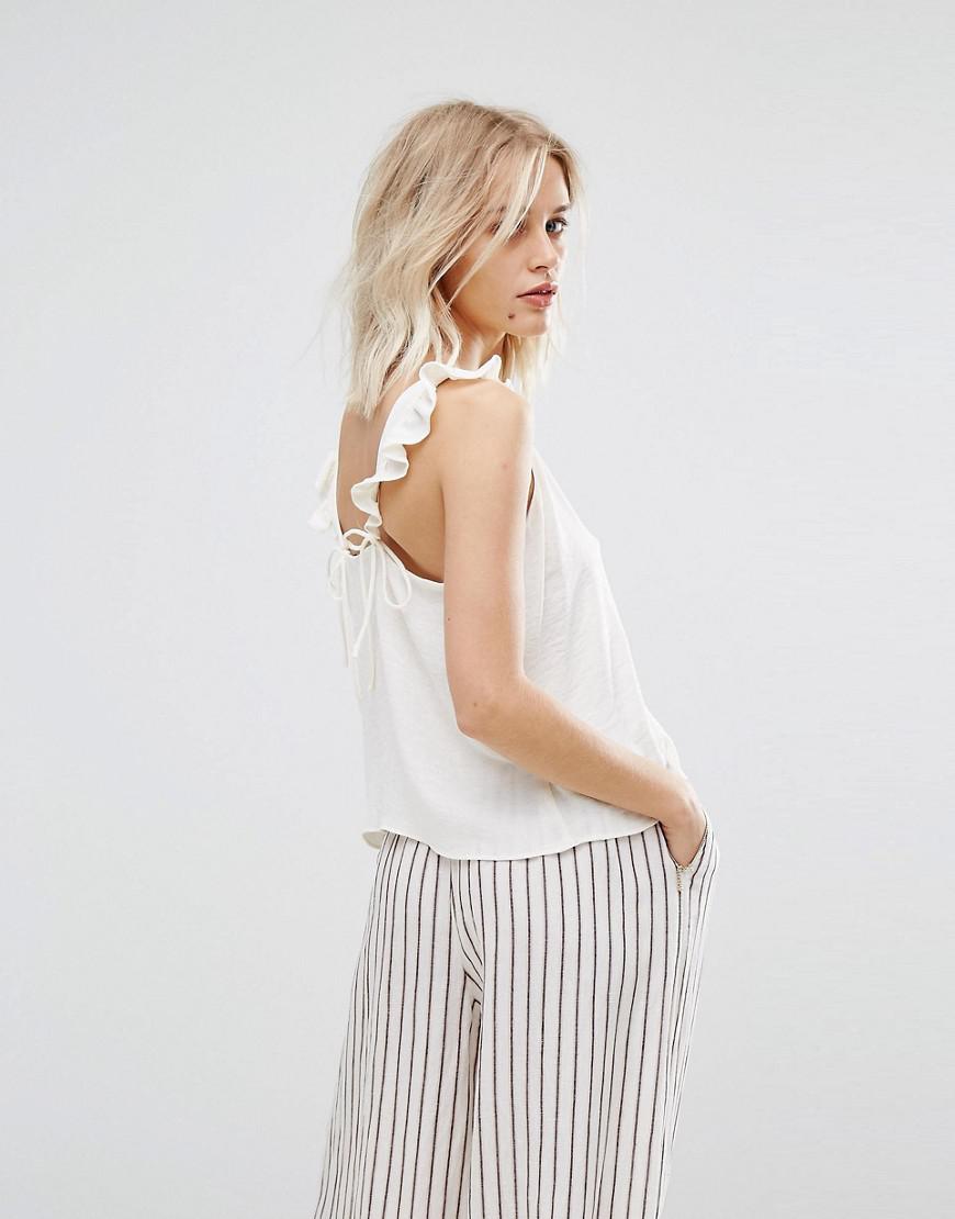 white ruffle strap top