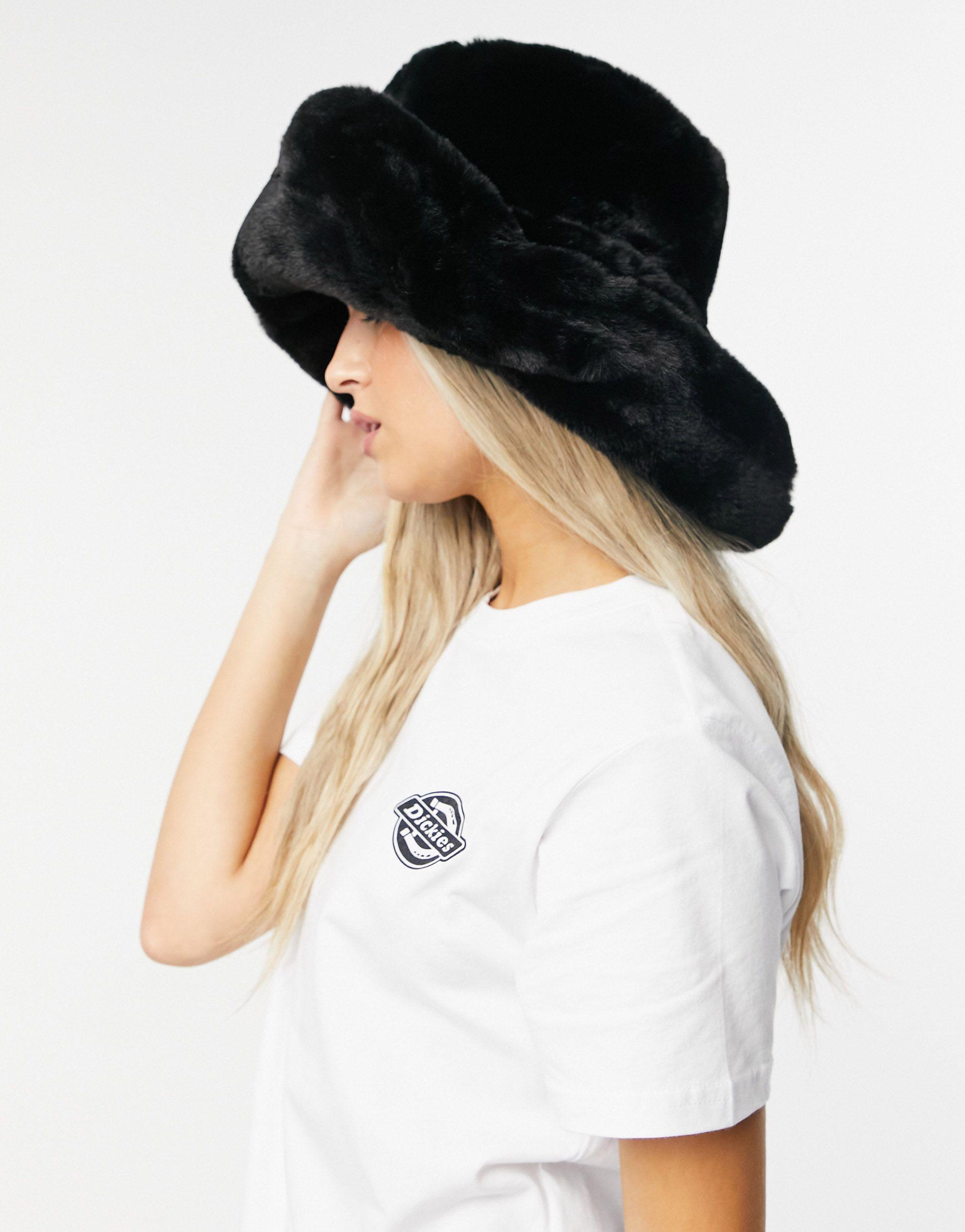 ASOS Oversized Faux Fur Bucket Hat in Black | Lyst