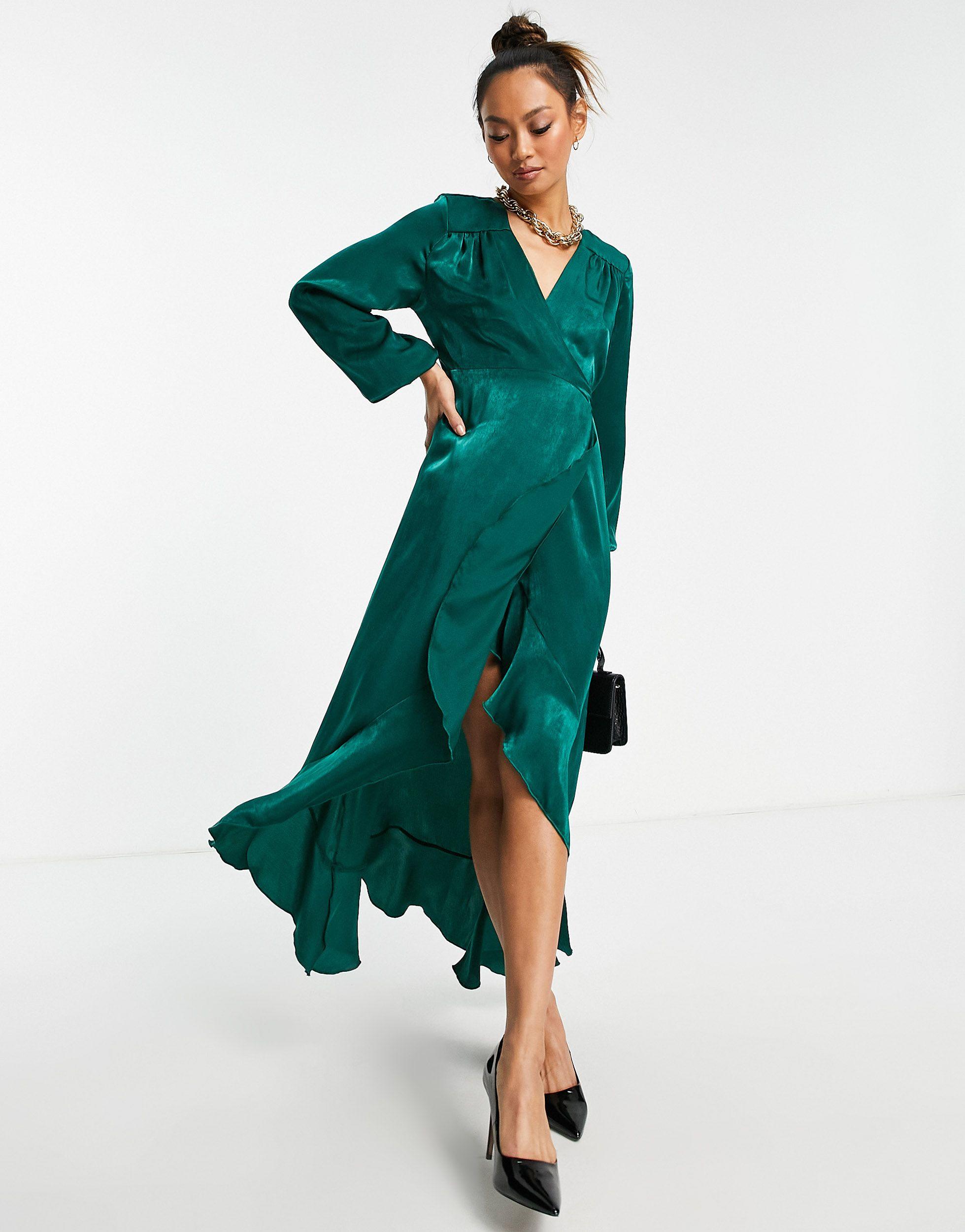 Flounce London Satin Long Sleeve Wrap 