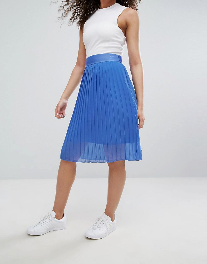 adidas Originals Originals Chiffon Pleated Midi Skirt in Blue - Lyst