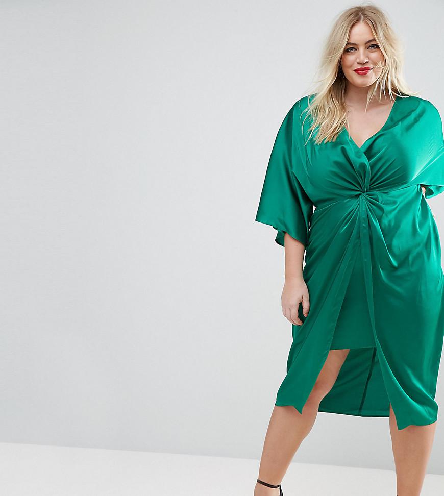 ASOS Synthetic Kimono Twist Front Midi Dress in Green - Lyst