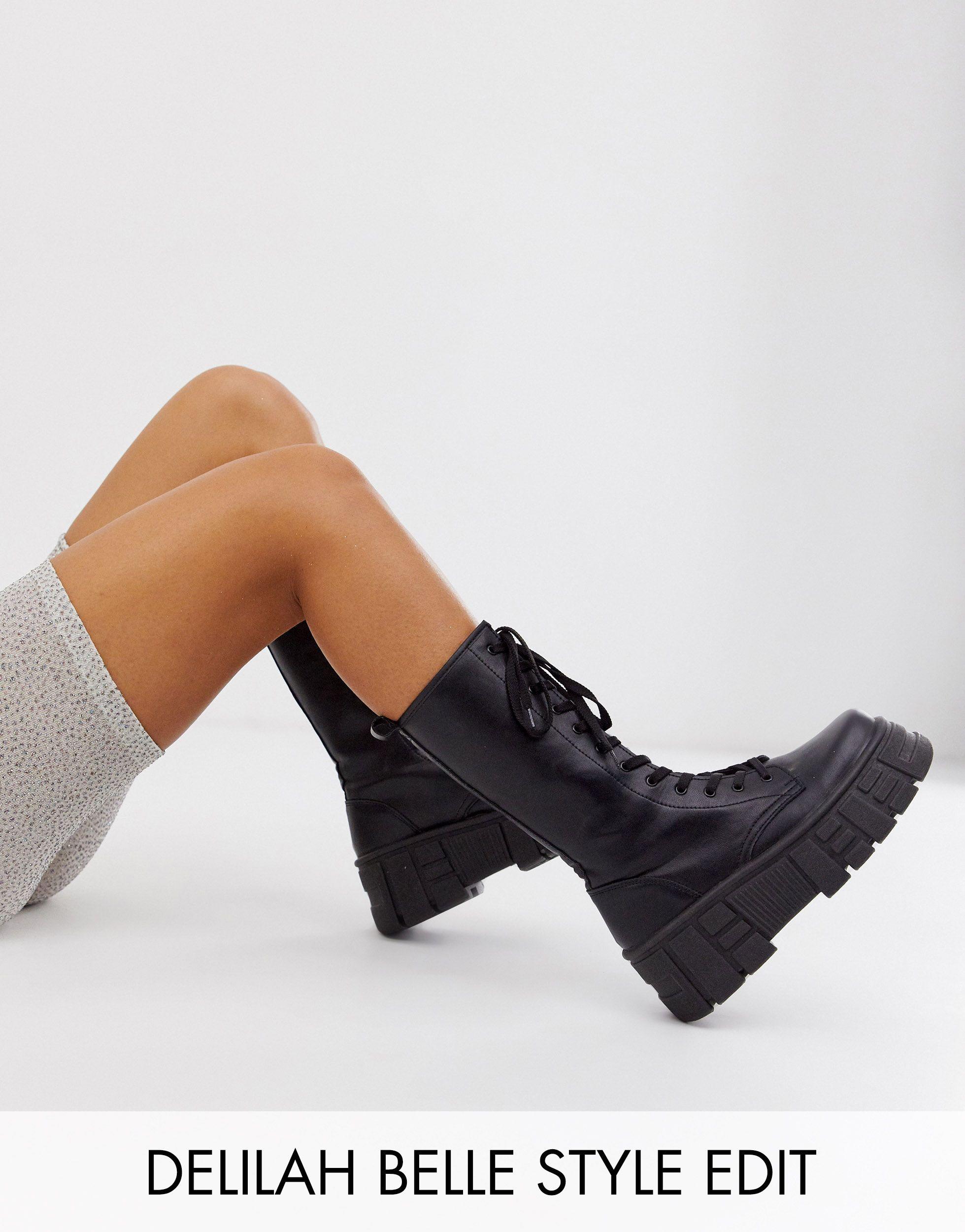 athens 2 chunky high lace up boots in black