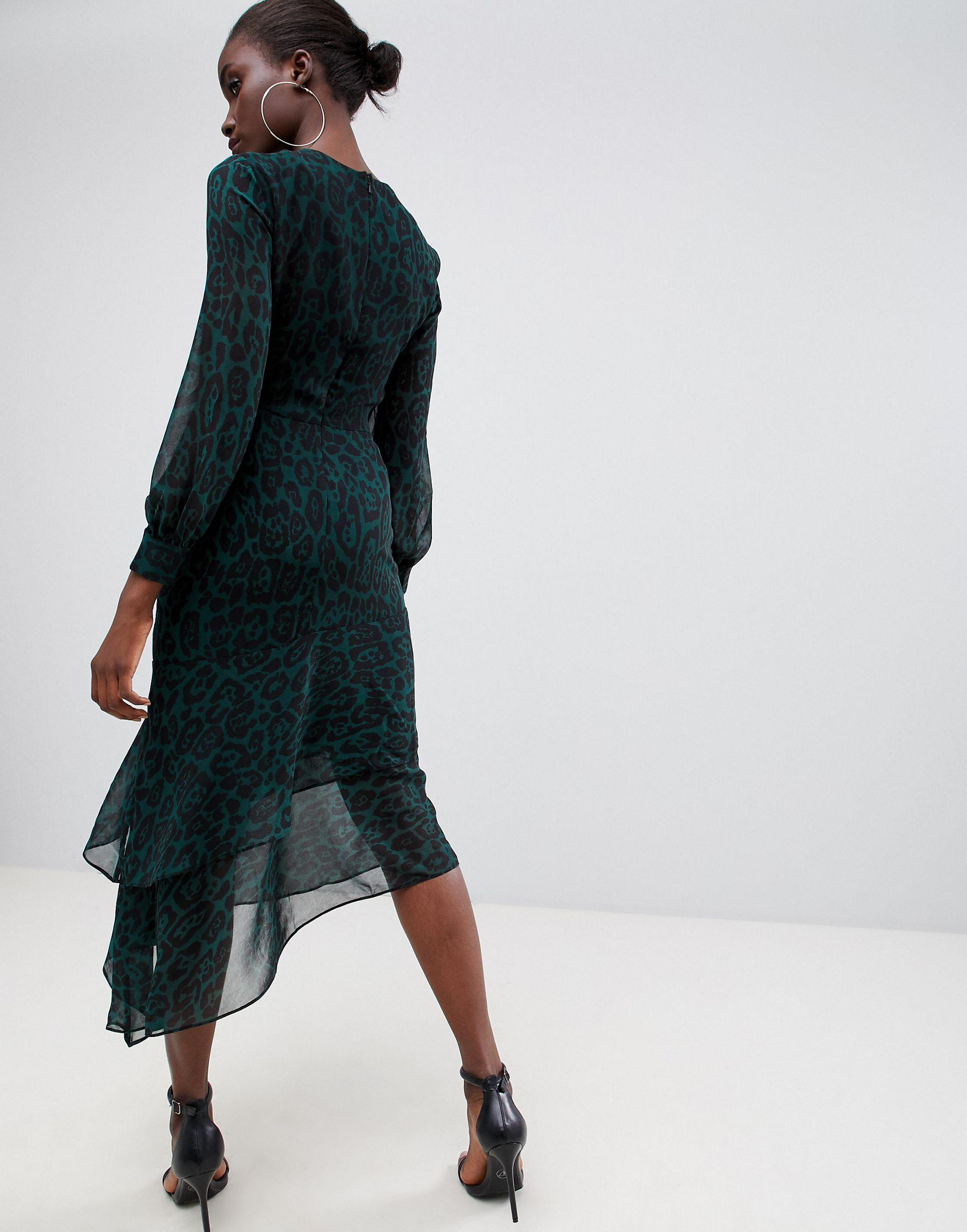 warehouse green leopard print dress