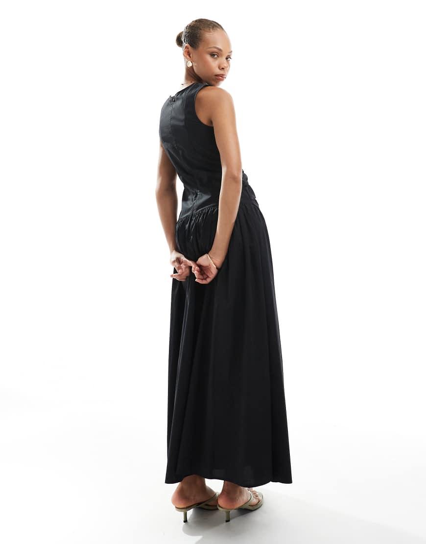 4th and reckless drop waist dress 4th & Reckless structured satin scoop neck dropped waist maxi dress in buttermilk yellow