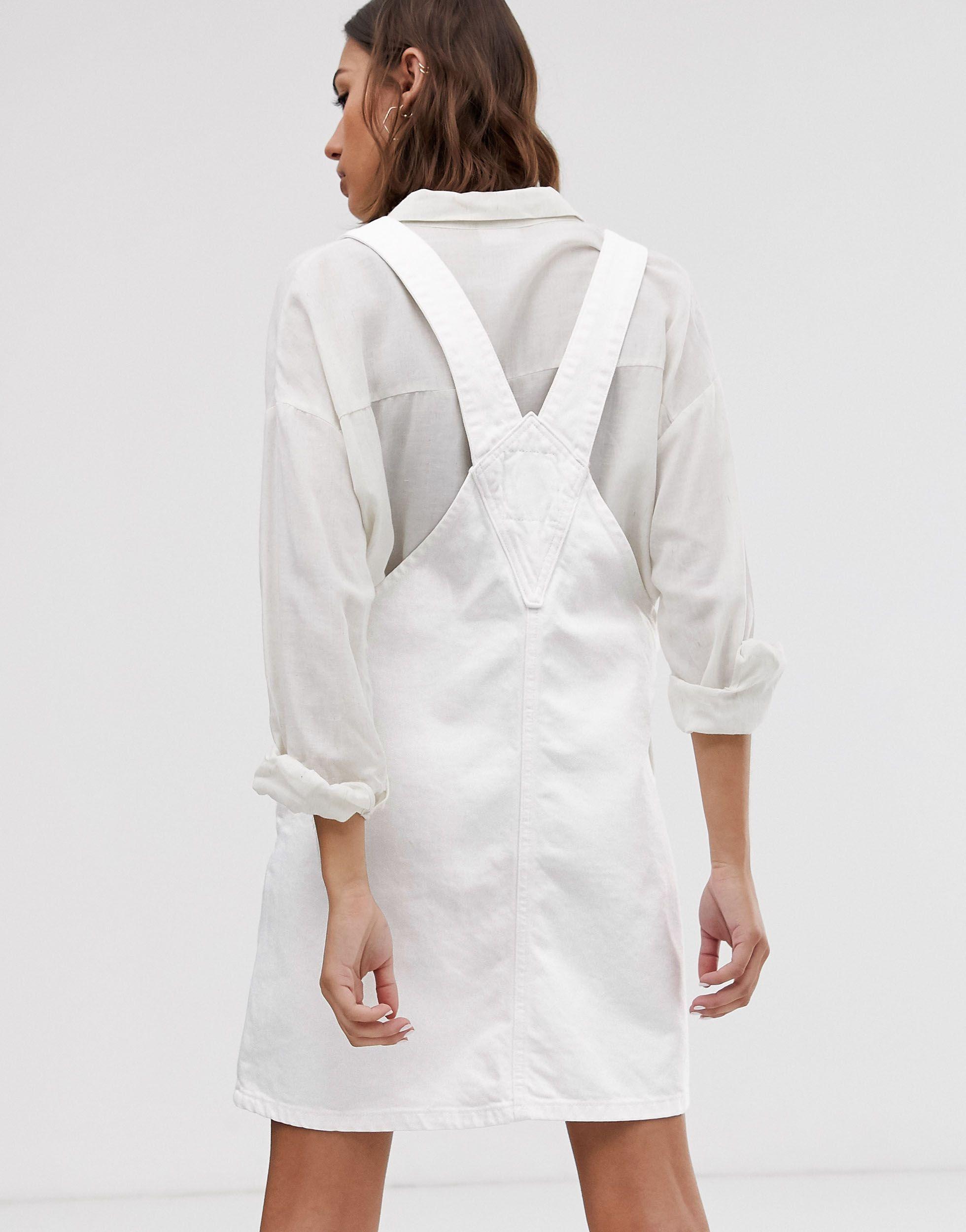 Dr. Denim Denim Dungaree Dress in White 