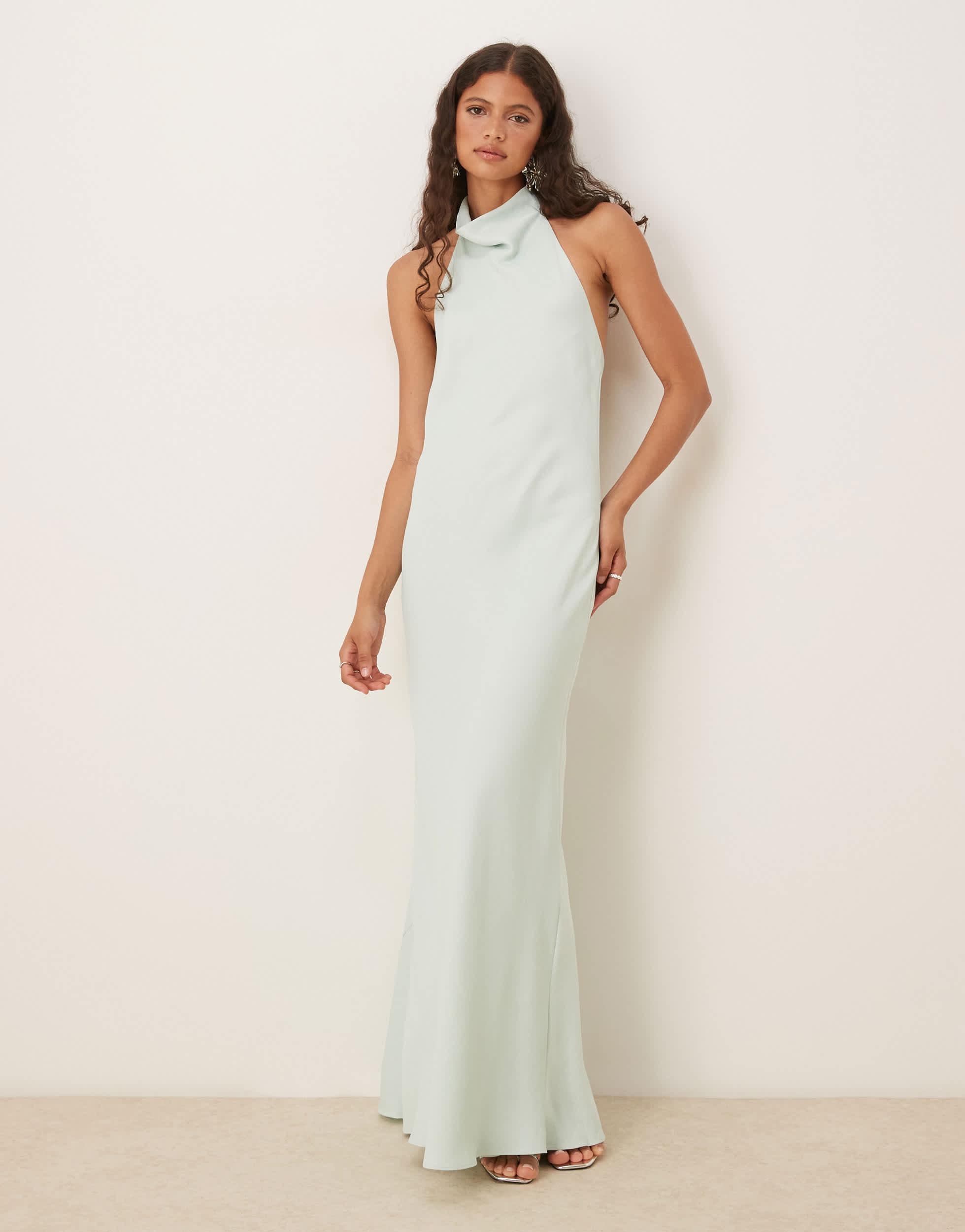 mango halter dress Neck Satin in Natural Mini